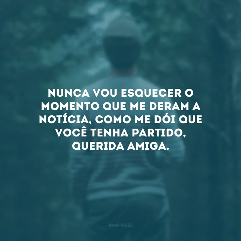 Nunca vou esquecer o momento que me deram a notícia, como me dói que você tenha partido, querida amiga.