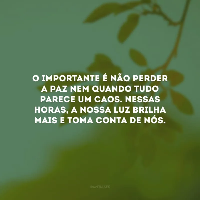 O importante é não perder a paz nem quando tudo parece um caos. Nessas horas, a nossa luz brilha mais e toma conta de nós.