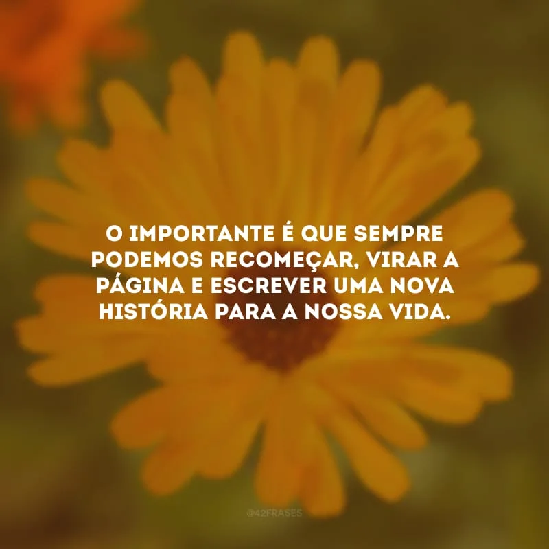 O importante é que sempre podemos recomeçar, virar a página e escrever uma nova história para a nossa vida.