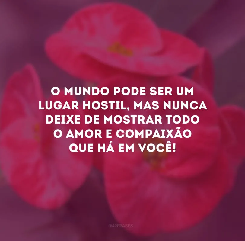 O mundo pode ser um lugar hostil, mas nunca deixe de mostrar todo o amor e compaixão que há em você! 