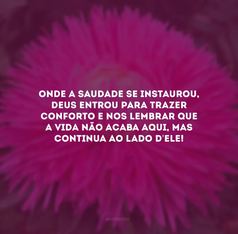 Onde a saudade se instaurou, Deus entrou para trazer conforto e nos lembrar que a vida não acaba aqui, mas continua ao lado d\'Ele!