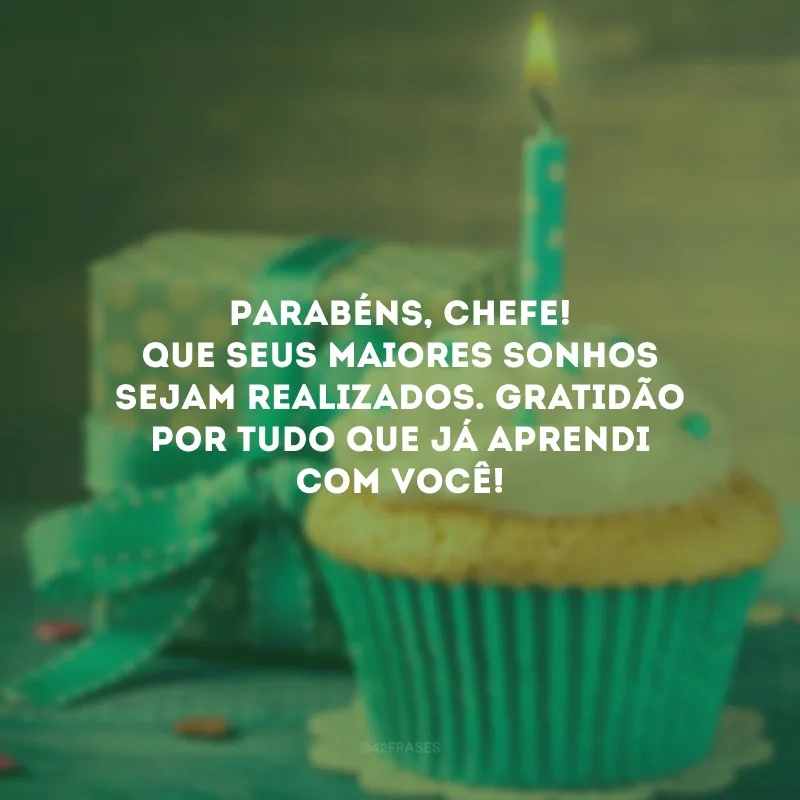Parabéns, chefe! Que seus maiores sonhos sejam realizados. Gratidão por tudo que já aprendi com você!