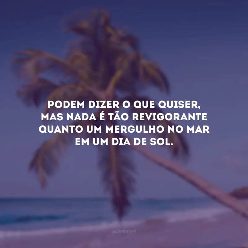 Podem dizer o que quiser, mas nada é tão revigorante quanto um mergulho no mar em um dia de sol.