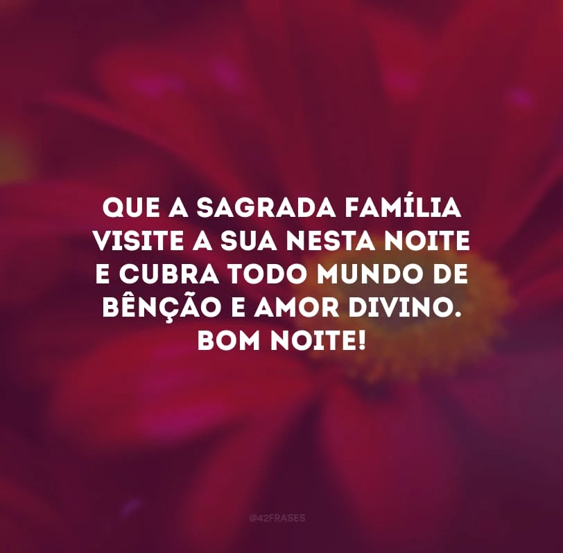 Que a Sagrada Família visite a sua nesta noite e cubra todo mundo de bênção e amor divino. Bom noite! 