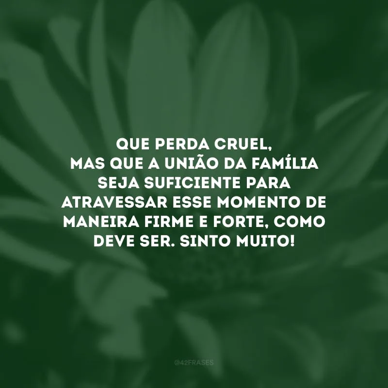 Que perda cruel, mas que a união da família seja suficiente para atravessar esse momento de maneira firme e forte, como deve ser. Sinto muito!