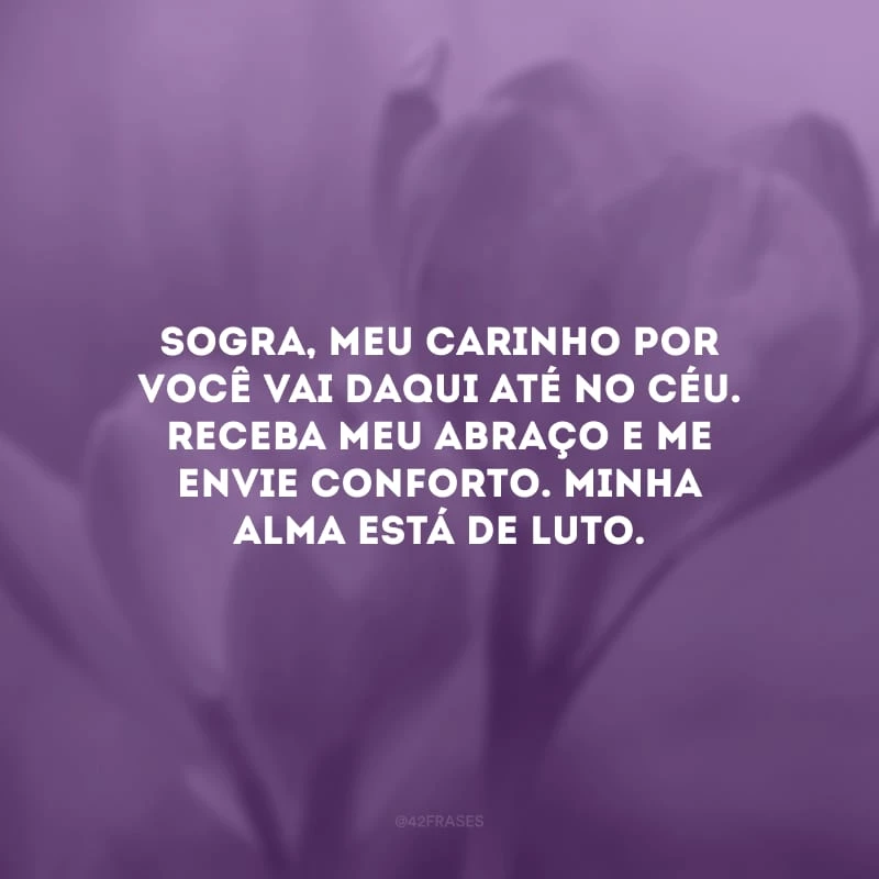 Sogra, meu carinho por você vai daqui até no Céu. Receba meu abraço e me envie conforto. Minha alma está de luto.