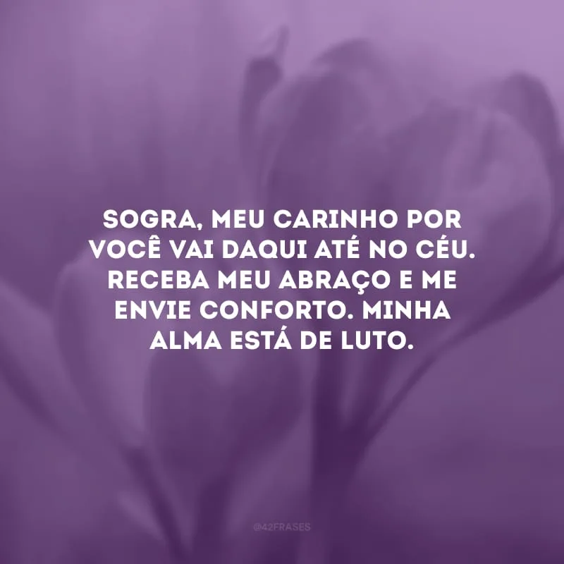 Sogra, meu carinho por você vai daqui até no Céu. Receba meu abraço e me envie conforto. Minha alma está de luto.
