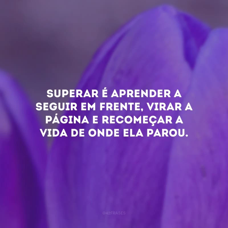 Superar é aprender a seguir em frente, virar a página e recomeçar a vida de onde ela parou.