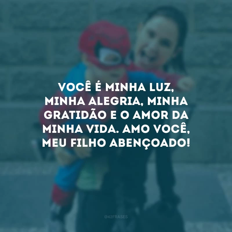 Você é minha luz, minha alegria, minha gratidão e o amor da minha vida. Amo você, meu filho abençoado!