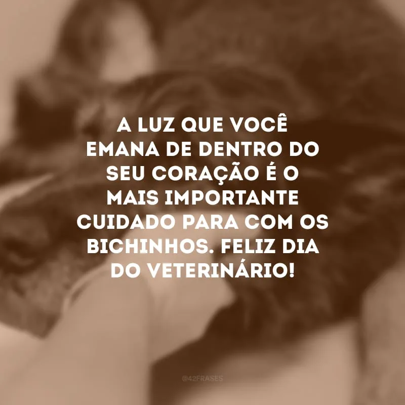 A luz que você emana de dentro do seu coração é o mais importante cuidado para com os bichinhos. Feliz Dia do Veterinário! 