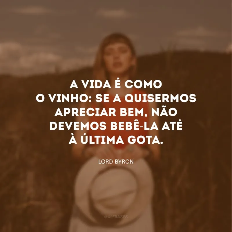 A vida é como o vinho: se a quisermos apreciar bem, não devemos bebê-la até à última gota.