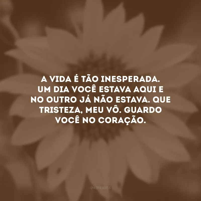 A vida é tão inesperada. Um dia você estava aqui e no outro já não estava. Que tristeza, meu vô. Guardo você no coração.