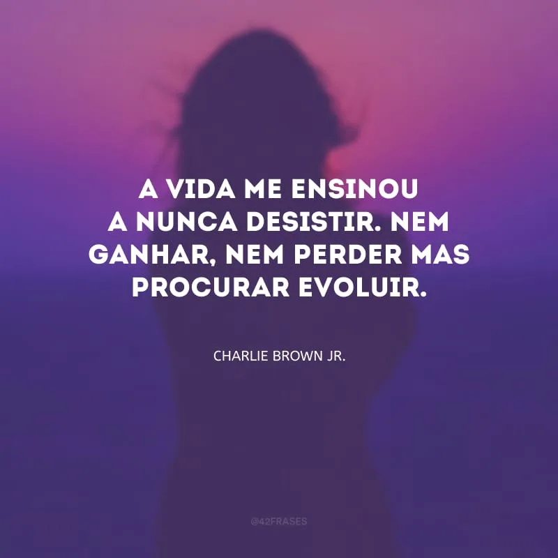A vida me ensinou a nunca desistir. Nem ganhar, nem perder, mas procurar evoluir.