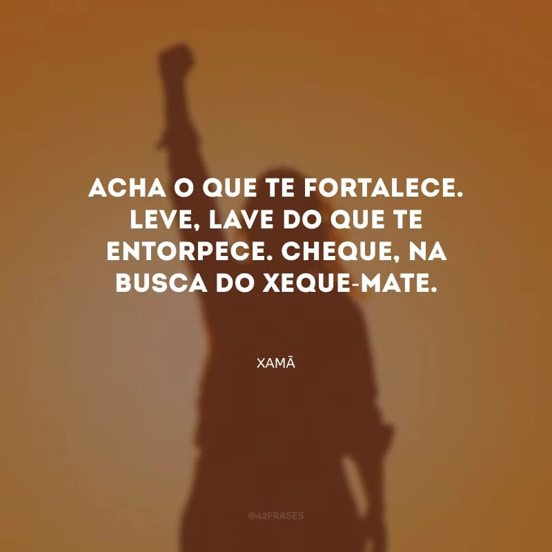 Acha o que te fortalece. Leve, lave do que te entorpece. Cheque, na busca do xeque-mate.
