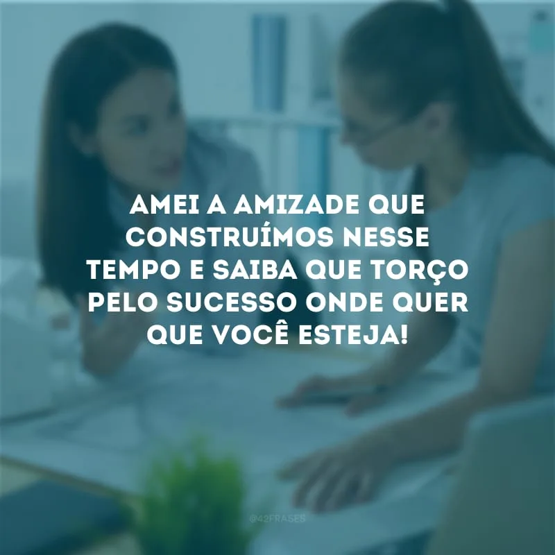 Amei a amizade que construímos nesse tempo e saiba que torço pelo sucesso onde quer que você esteja!