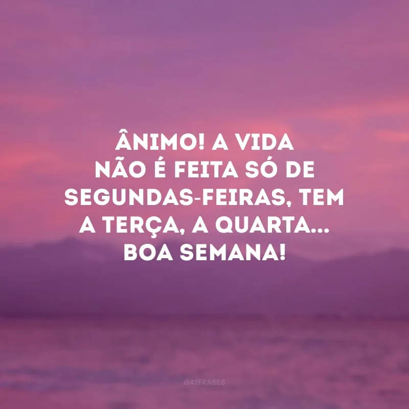 Ânimo! A vida não é feita só de segundas-feiras, tem a terça, a quarta... Boa semana! 