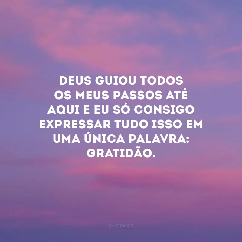 Deus guiou todos os meus passos até aqui e eu só consigo expressar tudo isso em uma única palavra: gratidão. 
