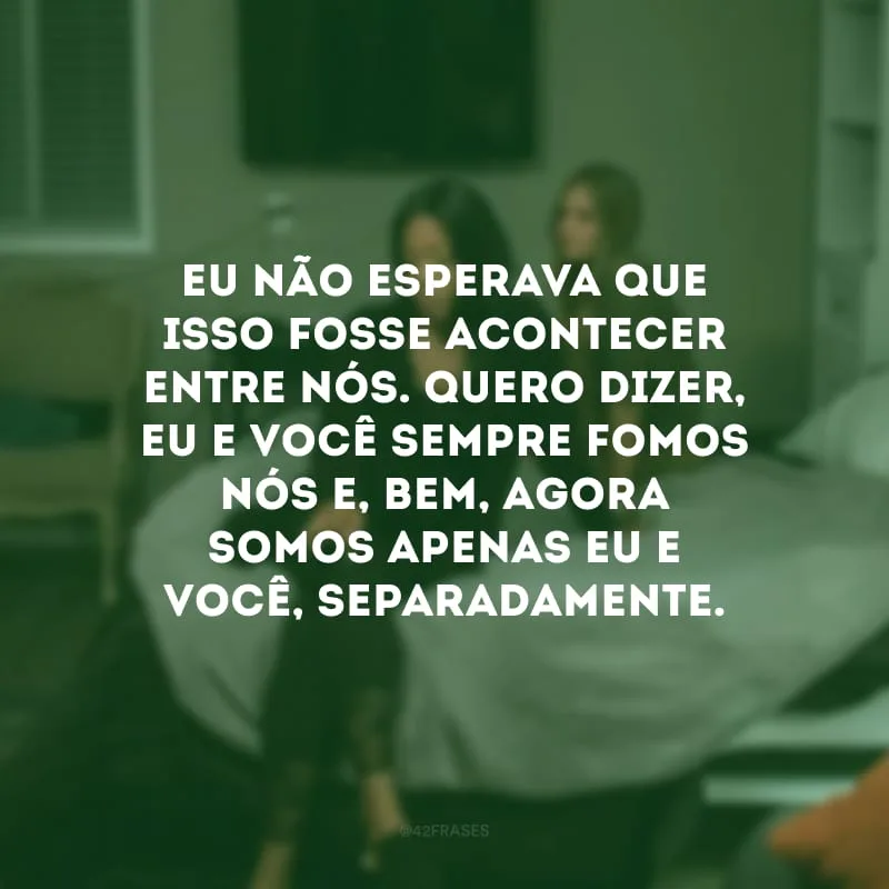 Eu não esperava que isso fosse acontecer entre nós. Quero dizer, eu e você sempre fomos nós e, bem, agora somos apenas eu e você, separadamente.