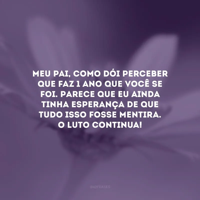 Meu pai, como dói perceber que faz 1 ano que você se foi. Parece que eu ainda tinha esperança de que tudo isso fosse mentira. O luto continua!