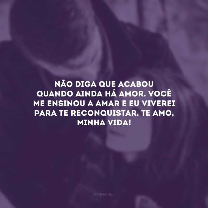 Não diga que acabou quando ainda há amor. Você me ensinou a amar e eu viverei para te reconquistar. Te amo, minha vida!
