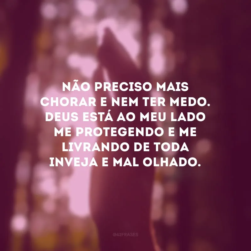 Não preciso mais chorar e nem ter medo. Deus está ao meu lado me protegendo e me livrando de toda inveja e mal olhado.