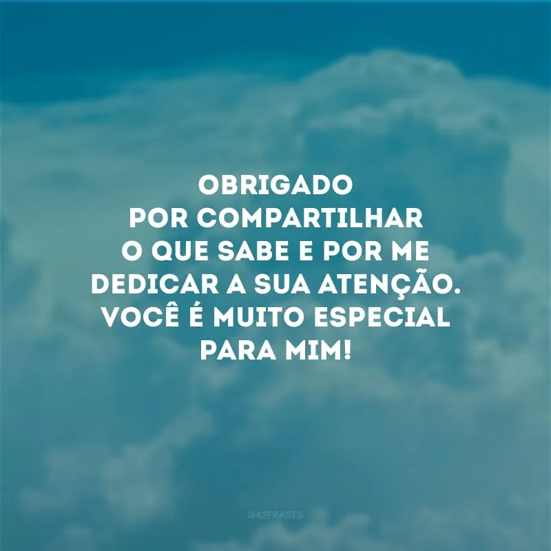 Obrigado por compartilhar o que sabe e por me dedicar a sua atenção. Você é muito especial para mim!