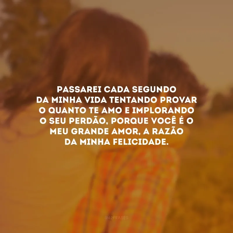 Passarei cada segundo da minha vida tentando provar o quanto te amo e implorando o seu perdão, porque você é o meu grande amor, a razão da minha felicidade.