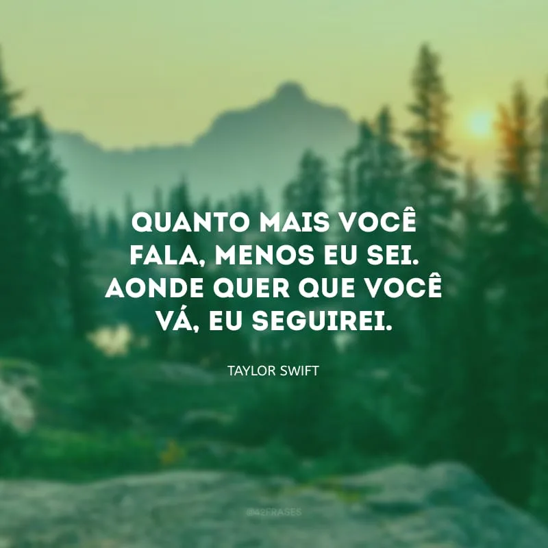 Quanto mais você fala, menos eu sei. Aonde quer que você vá, eu seguirei.