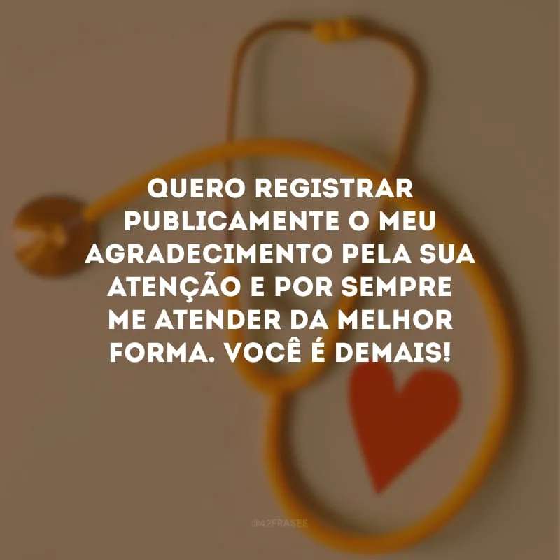 Quero registrar publicamente o meu agradecimento pela sua atenção e por sempre me atender da melhor forma. Você é demais!