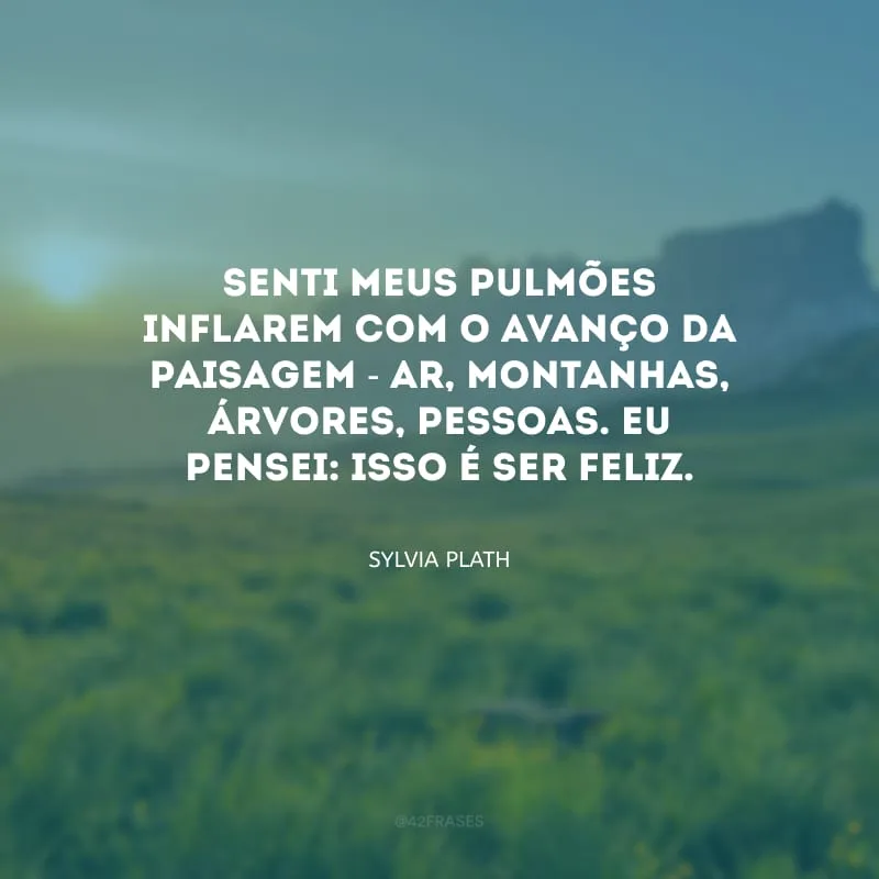Senti meus pulmões inflarem com o avanço da paisagem - ar, montanhas, árvores, pessoas. Eu pensei: isso é ser feliz.