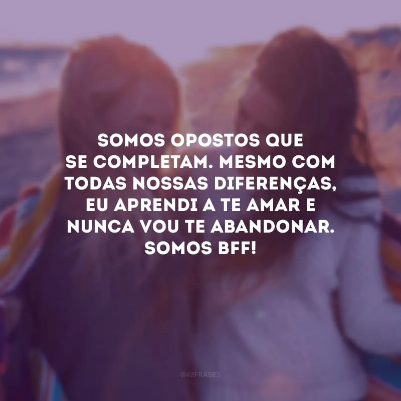 Somos opostos que se completam. Mesmo com todas nossas diferenças, eu aprendi a te amar e nunca vou te abandonar. Somos bff!