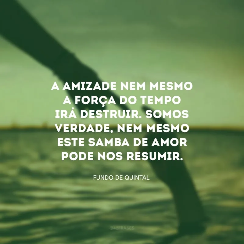 A amizade nem mesmo a força do tempo irá destruir. Somos verdade, nem mesmo este samba de amor pode nos resumir.