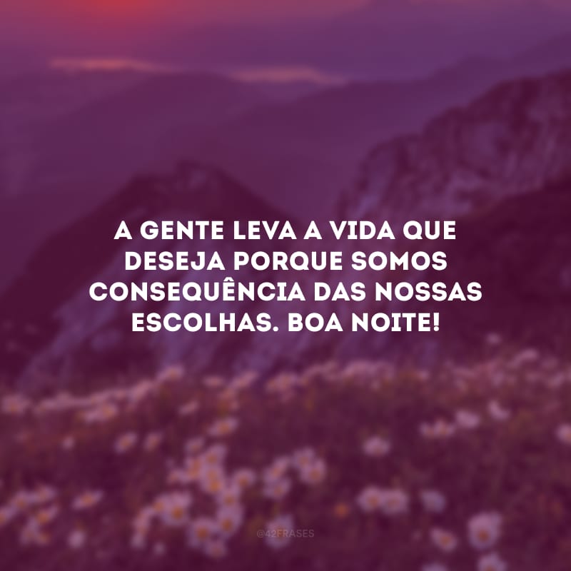A gente leva a vida que deseja porque somos consequência das nossas escolhas. Boa noite!