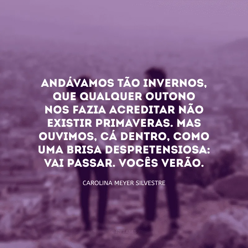 Andávamos tão invernos, que qualquer outono nos fazia acreditar não existir primaveras. Mas ouvimos, cá dentro, como uma brisa despretensiosa: vai passar. Vocês verão.