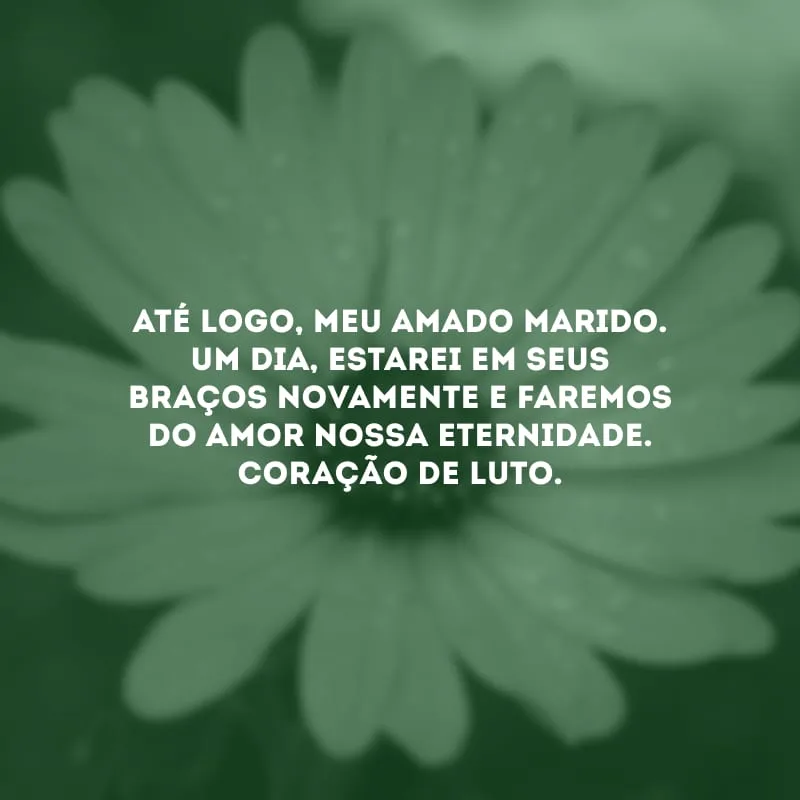 Até logo, meu amado marido. Um dia, estarei em seus braços novamente e faremos do amor nossa eternidade. Coração de luto.