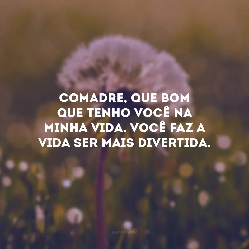 Comadre, que bom que tenho você na minha vida. Você faz a vida ser mais divertida.