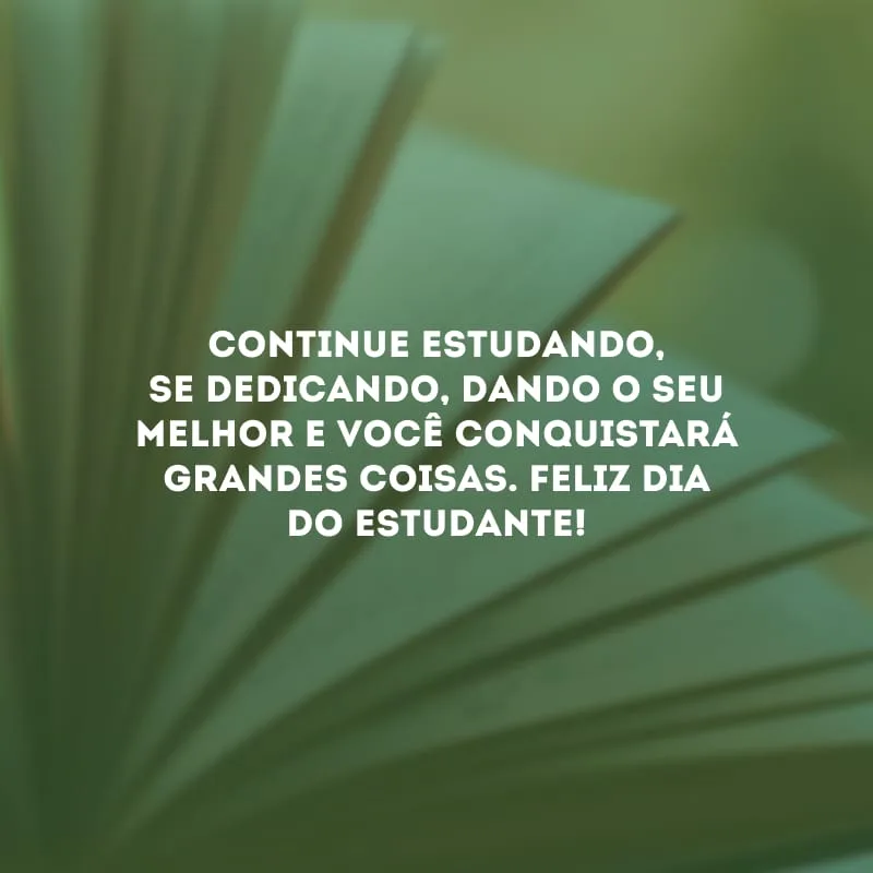 Continue estudando, se dedicando, dando o seu melhor e você conquistará grandes coisas. Feliz Dia do Estudante!