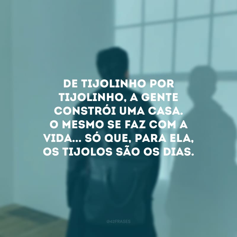 De tijolinho por tijolinho, a gente constrói uma casa. O mesmo se faz com a vida... Só que, para ela, os tijolos são os dias. 