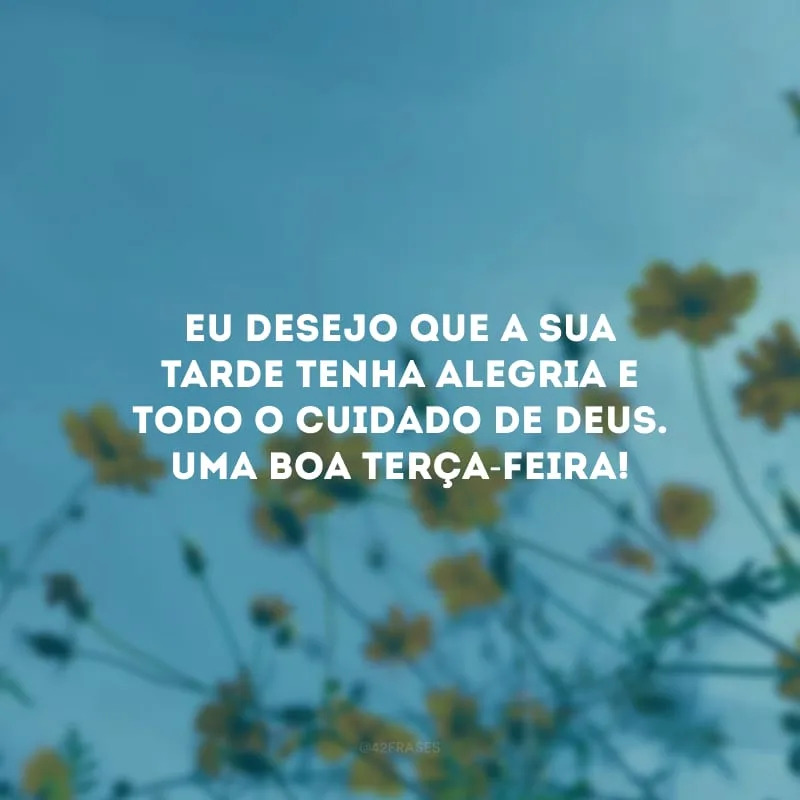 Eu desejo que a sua tarde tenha alegria e todo o cuidado de Deus. Uma boa terça-feira!