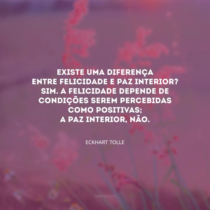 Existe uma diferença entre felicidade e paz interior? Sim. A felicidade depende de condições serem percebidas como positivas; a paz interior, não.