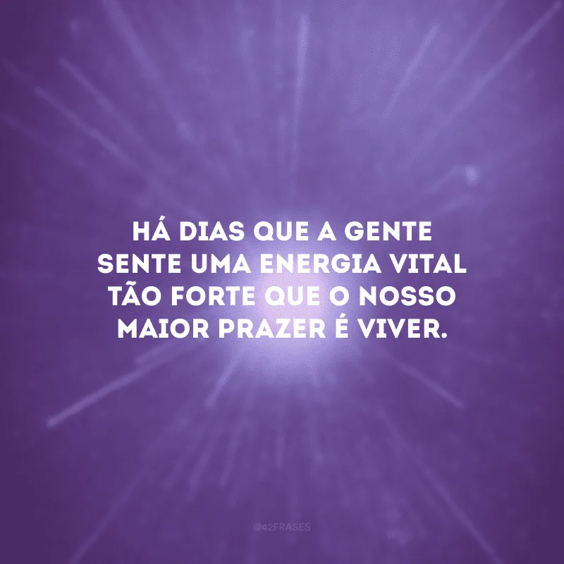 Há dias que a gente sente uma energia vital tão forte que o nosso maior prazer é viver.