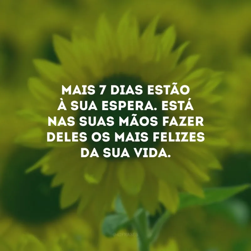 Mais 7 dias estão à sua espera. Está nas suas mãos fazer deles os mais felizes da sua vida.