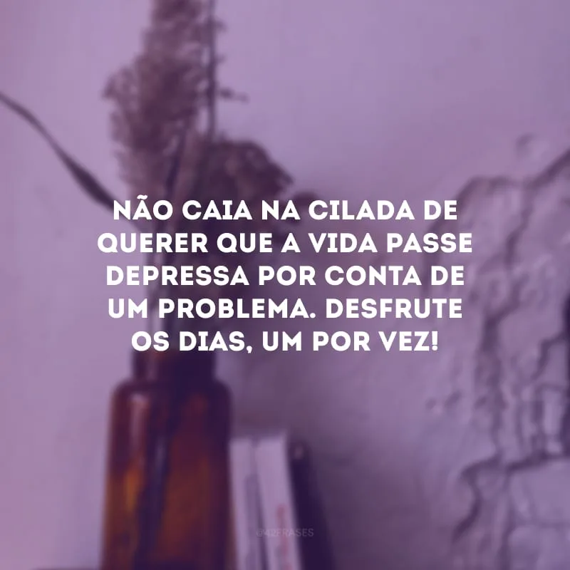 Não caia na cilada de querer que a vida passe depressa por conta de um problema. Desfrute os dias, um por vez! 