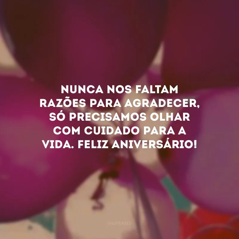 Nunca nos faltam razões para agradecer, só precisamos olhar com cuidado para a vida. Feliz aniversário!