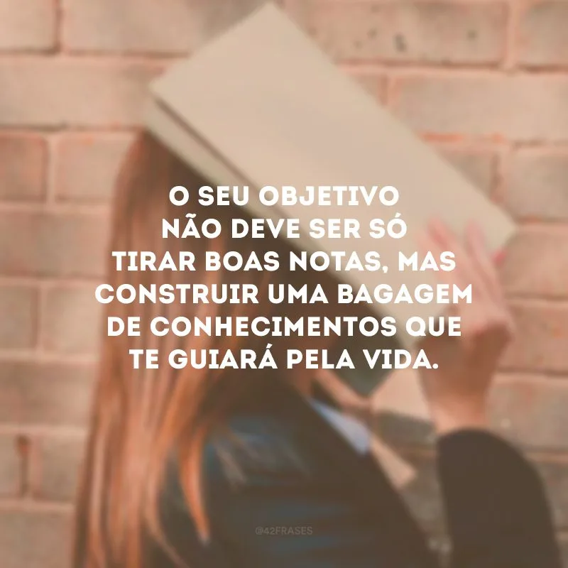 O seu objetivo não deve ser só tirar boas notas, mas construir uma bagagem de conhecimentos que te guiará pela vida.