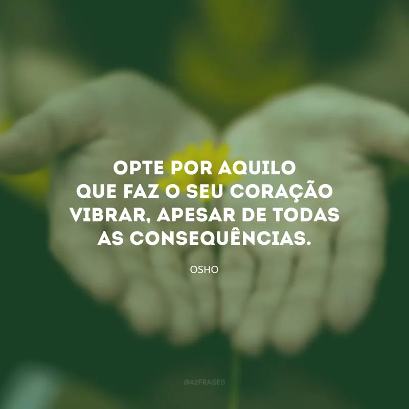 Opte por aquilo que faz o seu coração vibrar, apesar de todas as consequências.

