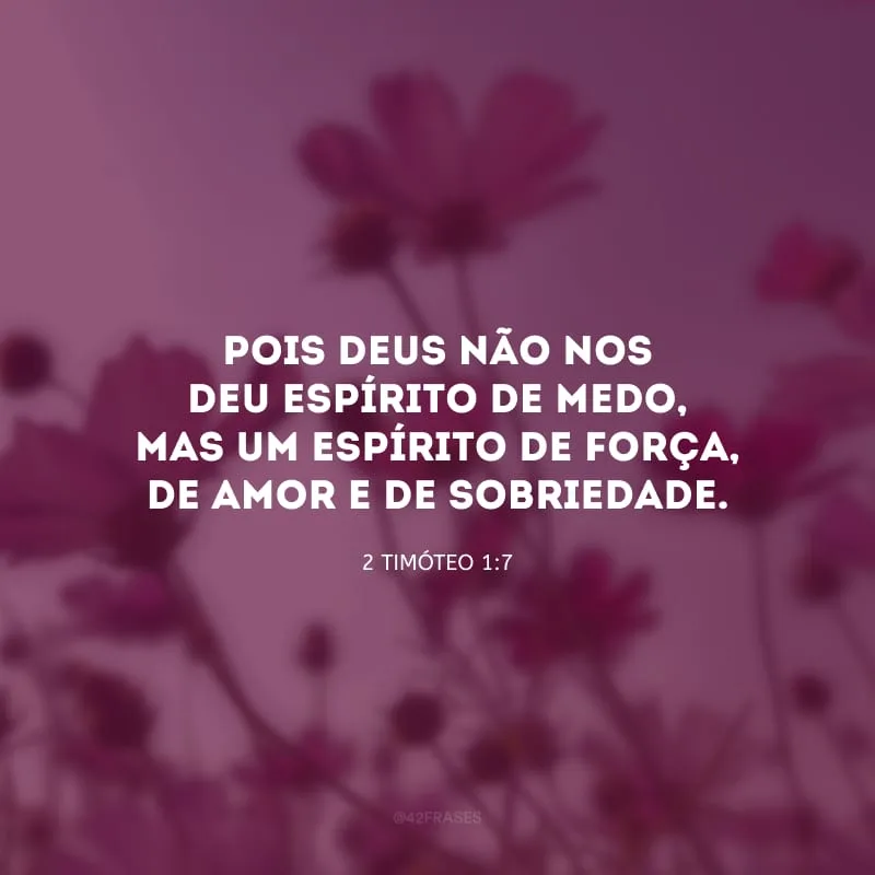 Pois Deus não nos deu espírito de medo, mas um espírito de força, de amor e de sobriedade.
