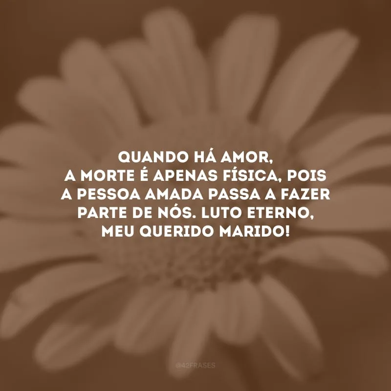 Quando há amor, a morte é apenas física, pois a pessoa amada passa a fazer parte de nós. Luto eterno, meu querido marido!