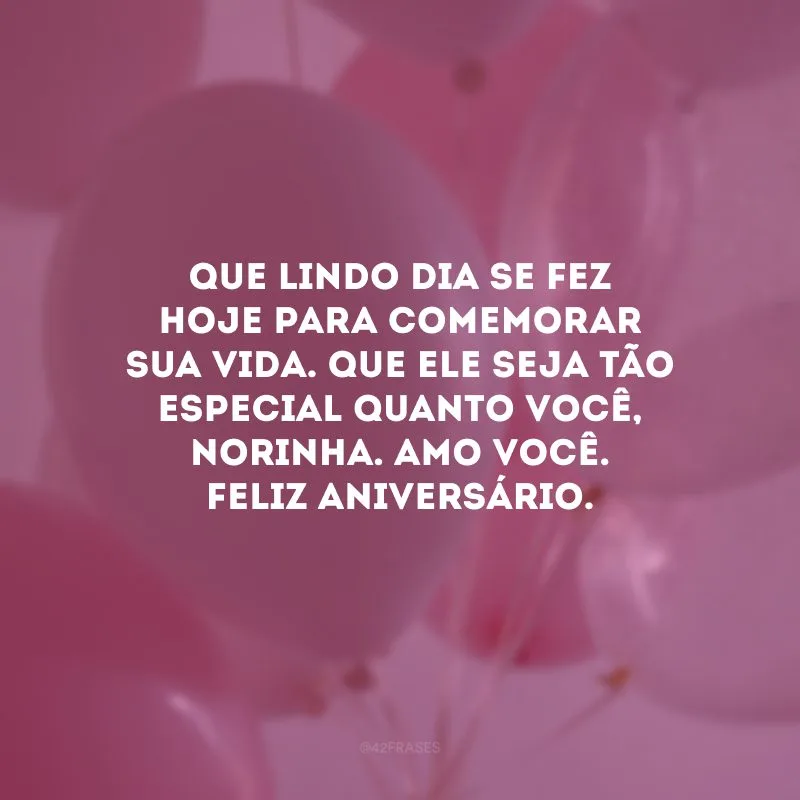 Que lindo dia se fez hoje para comemorar sua vida. Que ele seja tão especial quanto você, norinha. Amo você. Feliz aniversário.