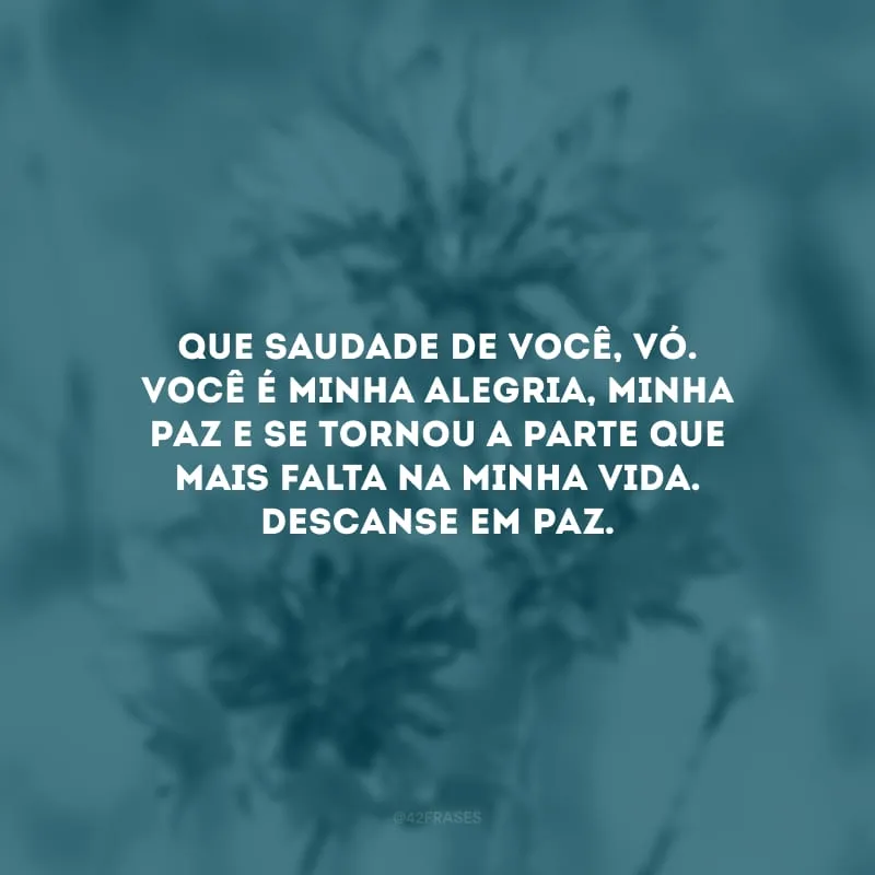 Que saudade de você, vó. Você é minha alegria, minha paz e se tornou a parte que mais falta na minha vida. Descanse em paz.